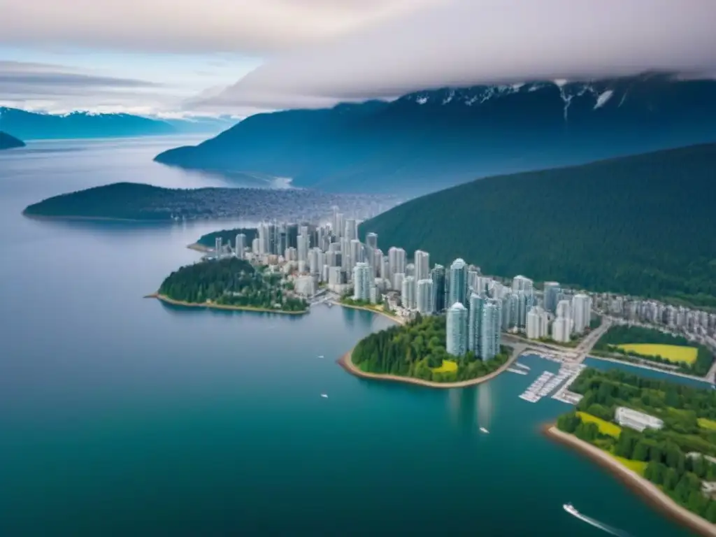 Skyline moderno de Vancouver: naturaleza y arquitectura Horizonte urbano de Vancouver con rascacielos modernos y naturaleza, destacando la coexistencia en Canadá