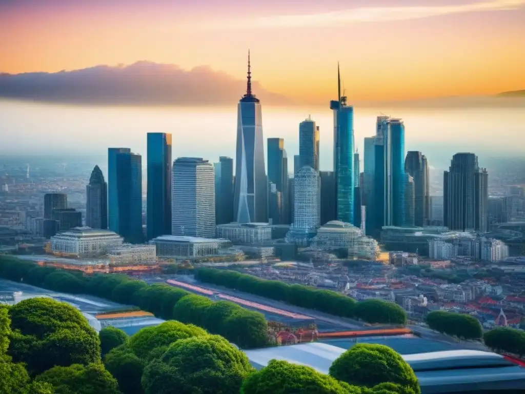Contraste urbano: rascacielos y edificios históricos en una ciudad dinámica Horizonte urbano con rascacielos modernos y edificios históricos, reflejando la mezcla de arquitectura antigua y nueva en una ciudad dinámica
