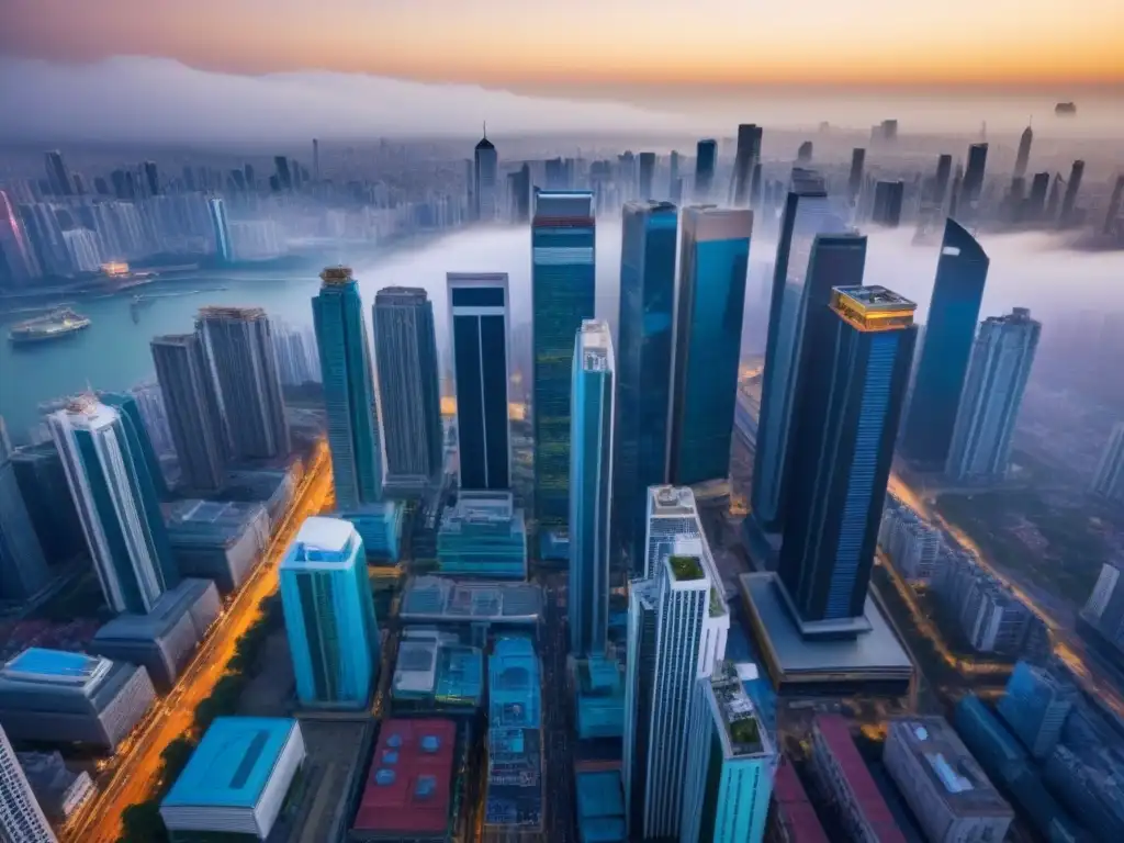 Metrópolis en auge: real estate en ciudad emergente Un horizonte urbano vibrante muestra el impacto de crisis económicas en mercados inmobiliarios emergentes