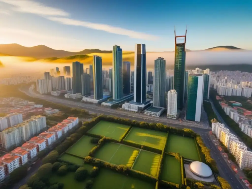 Horizonte moderno y vibrante: ciudad latinoamericana en crecimiento Un horizonte urbano vibrante en América Latina, mostrando la inversión en bienes raíces latinoamericanos