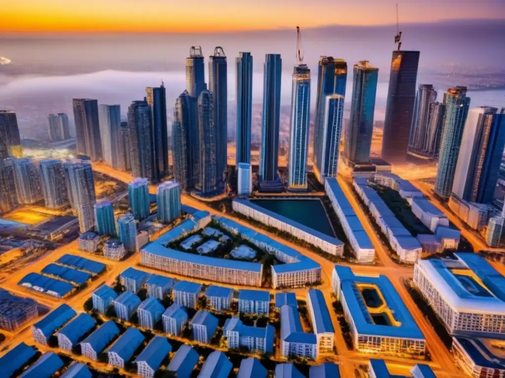 Vibrante mercado inmobiliario: ciudad emergente con rascacielos modernos Un horizonte urbano vibrante con rascacielos modernos y edificios residenciales, reflejando las Oportunidades de oro mercado inmobiliario