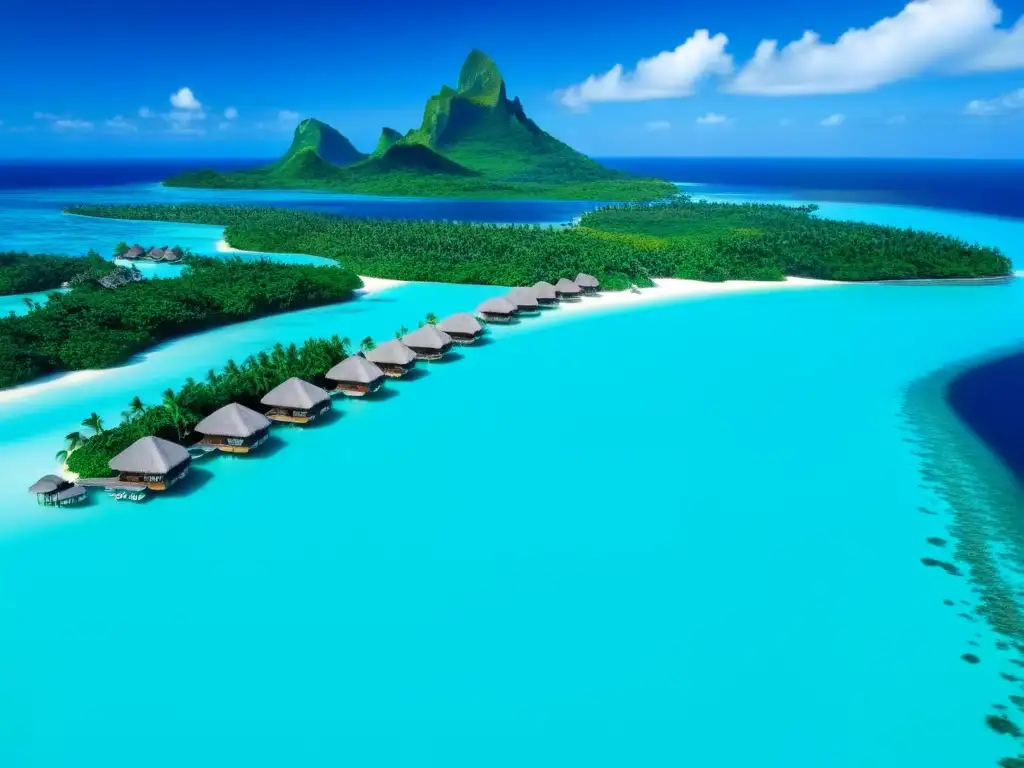 Paraíso tropical en Bora Bora: Overwater Bungalows 2023 Idílico resort de bungalows sobre el agua en Bora Bora, con aguas turquesa, playas blancas y palmeras verdes