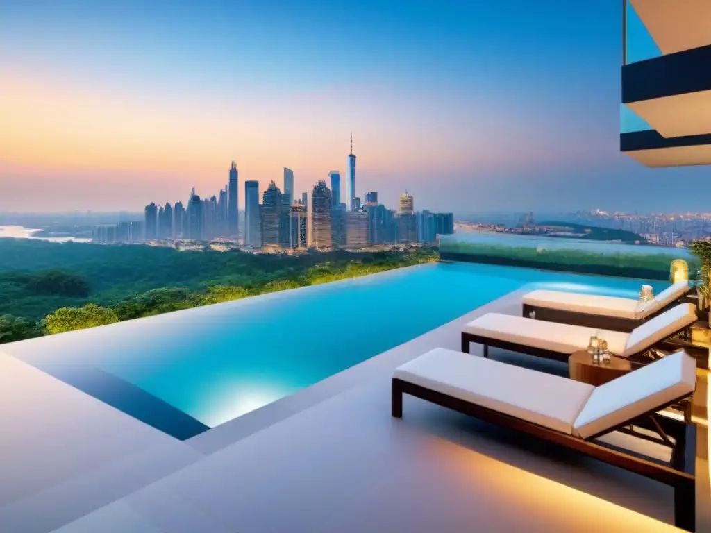 Inversión de lujo: Desarrollo inmobiliario internacional con vista panorámica y diseño moderno Una imagen deslumbrante de una lujosa propiedad inmobiliaria internacional con diseño arquitectónico moderno y vistas panorámicas de la ciudad