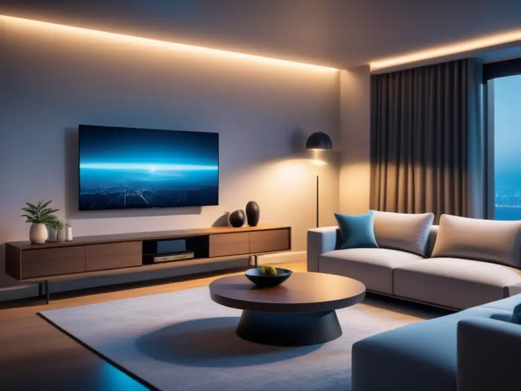 Salón de lujo inteligente: hogar del futuro con tecnología de vanguardia Imagen 8k de lujoso salón moderno en hogar inteligente con tecnología de automatización de última generación para inversores