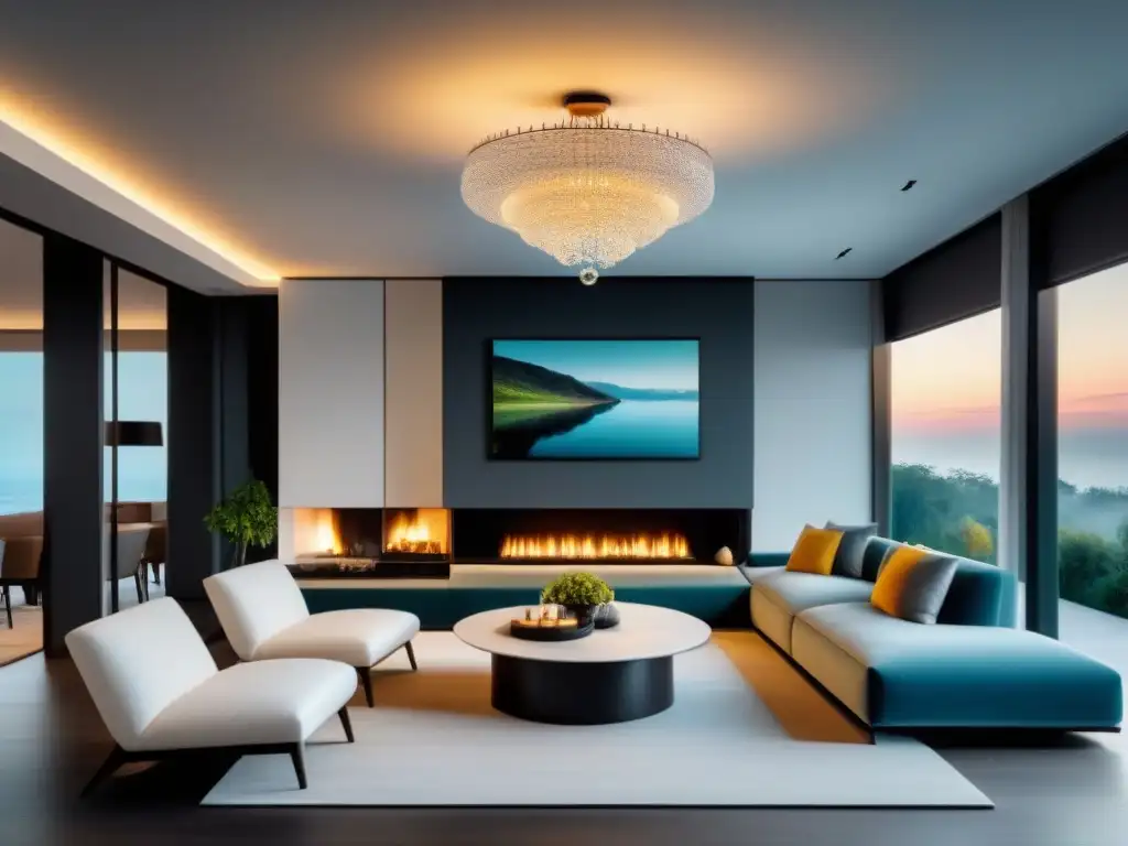 Diseño de sala moderna: minimalismo y lujo en 8K Imagen 8K de una sala de estar moderna y lujosa en estilo minimalista