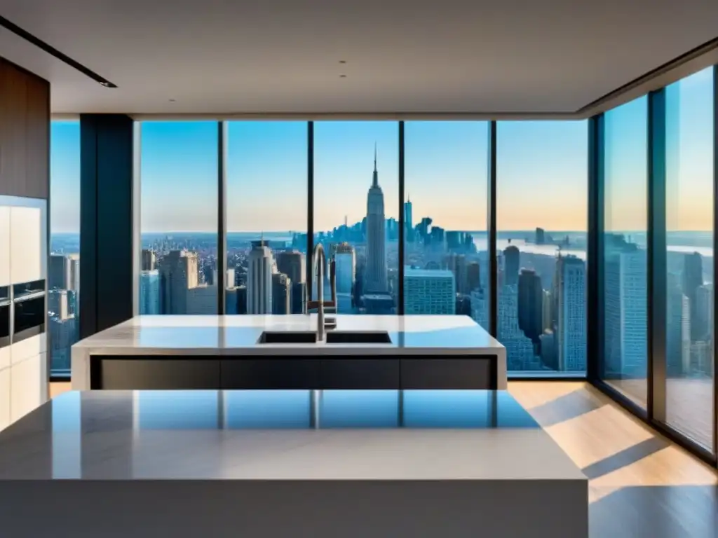 Renovación de cocina de lujo con vista panorámica a la ciudad en 8k Renovación impactante de cocina moderna con vista panorámica a la ciudad, realzando el valor y la elegancia del espacio