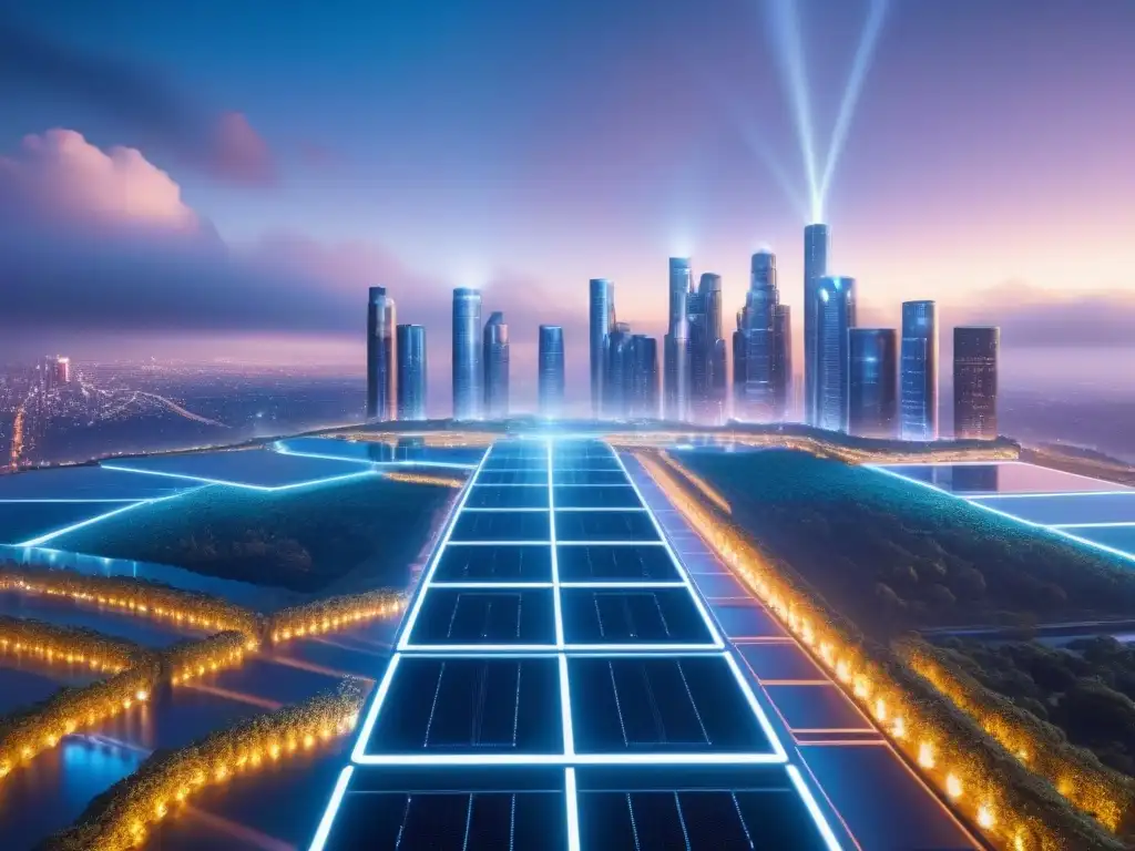 Centros de Datos Futuristas: Integración AI y Big Data Impactante visualización futurista de centros de datos interconectados con estructuras metálicas y procesadores de IA