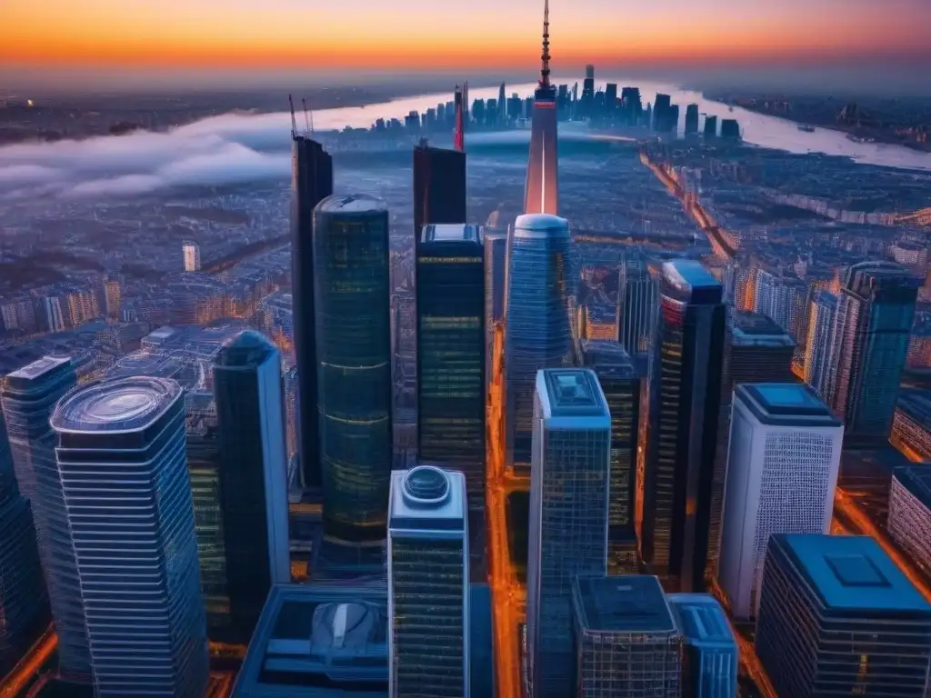 Impacto de Brexit en mercado inmobiliario: atardecer en ciudad dinámica Impacto del Brexit en construcción: ciudad bulliciosa al atardecer, entre rascacielos modernos y edificios históricos
