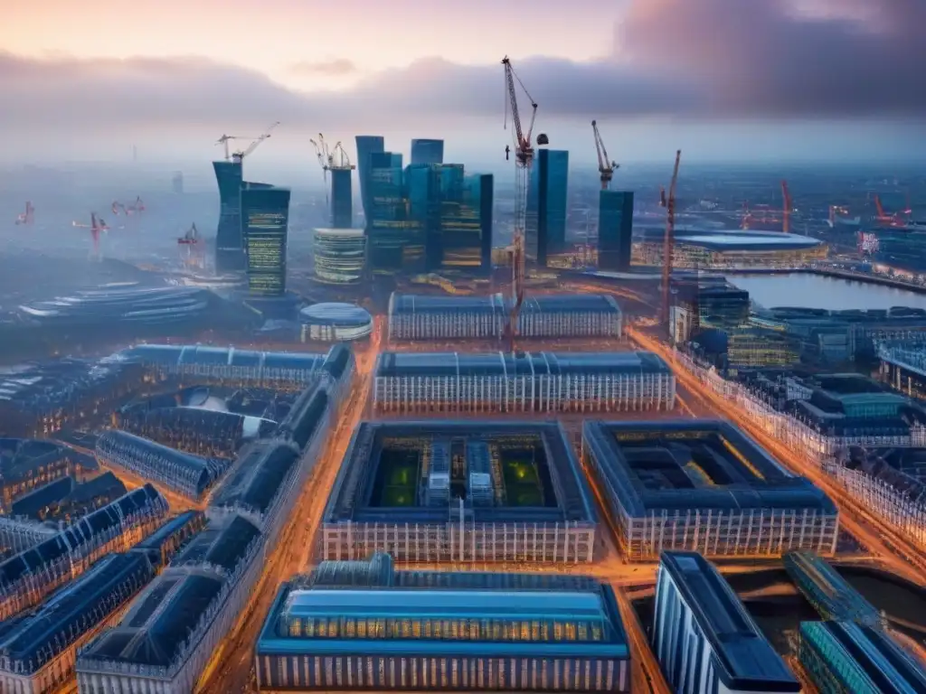 Transformación urbana postBrexit: viejo y nuevo en armonía Impacto del Brexit en construcción: Vista aérea de ciudad con edificios tradicionales y modernos, mostrando su evolución postBrexit