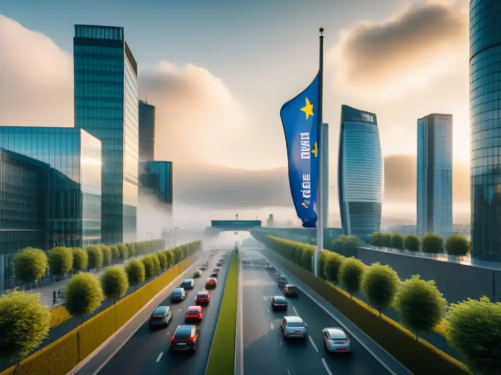 Distrito financiero europeo posBrexit: mezcla de arquitectura tradicional y moderna Impacto del Brexit en el mercado inmobiliario europeo: Vista aérea de distrito financiero con arquitectura tradicional y rascacielos modernos