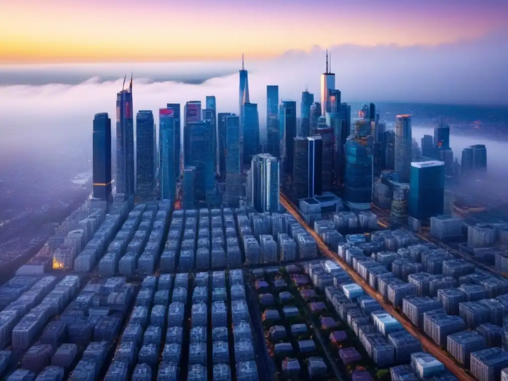 Horizonte urbano dinámico: impacto del Brexit en el mercado inmobiliario de América del Norte Impacto del Brexit en el mercado inmobiliario de Norteamérica: vista aérea de una ciudad con rascacielos modernos