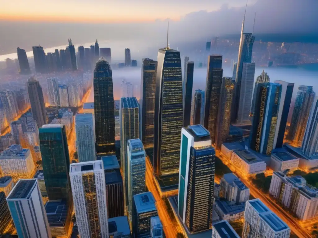Contraste urbano: fusión de arquitectura histórica y moderna por fusiones inmobiliarias globales Impacto de fusiones inmobiliarias en el mercado internacional: mezcla de arquitectura histórica y moderna en bulliciosa ciudad