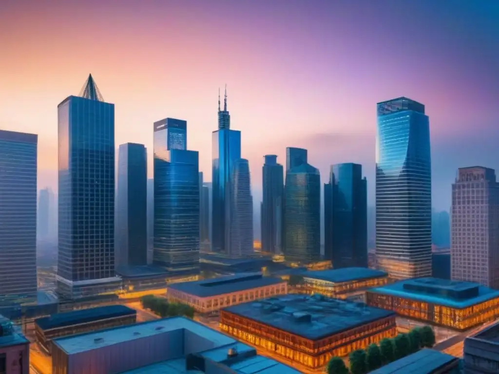 Metrópolis en Evolución: Impacto de M&A en el Mercado Inmobiliario Impacto de fusiones en el mercado inmobiliario: vibrante ciudad de rascacielos y edificios modernos, reflejando crecimiento y transformación urbana