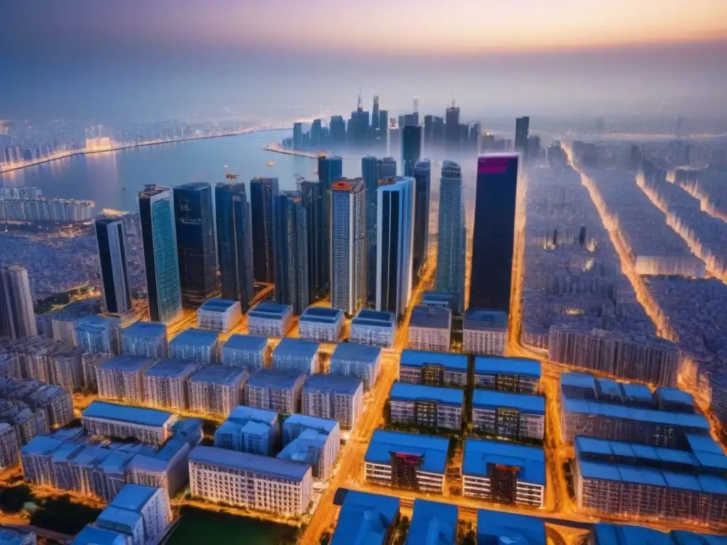 Cityscape globalizado: arquitectura moderna y diversidad urbana Impacto global de la demanda de propiedades comerciales en una ciudad bulliciosa y dinámica