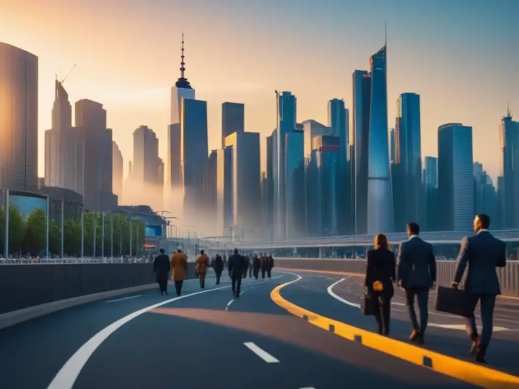 Metrópolis dorada: atardecer en la ciudad de los negocios Impacto de la inflación en los precios de propiedades internacionales en una ciudad vibrante al atardecer