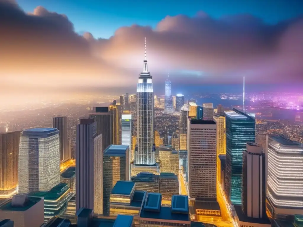 Negociaciones globales en la ciudad: impacto de la globalización en la legislación inmobiliaria Impacto globalización legislación inmobiliaria: Ciudad vibrante con rascacielos y profesionales negociando en un contexto dinámico