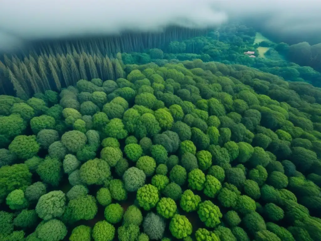 Bosque verde vs Impacto de la inversión en bienes raíces en la biodiversidad: vista aérea de bosque verde entrelazado con desarrollos urbanos