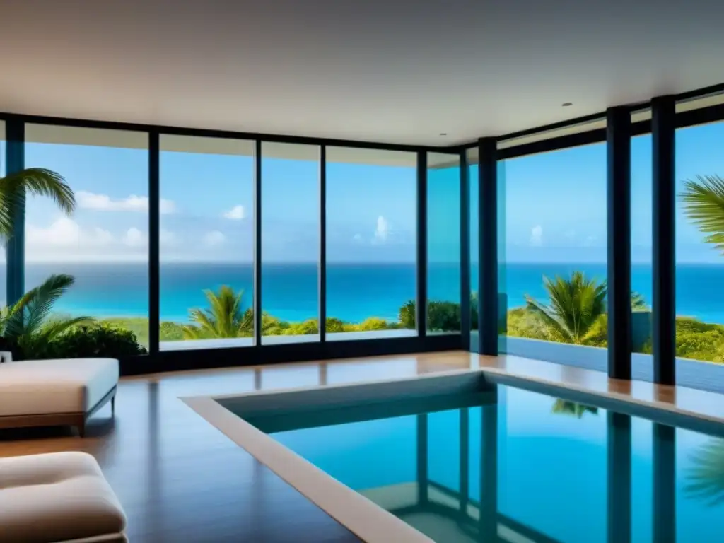 Inversión de lujo en alquiler vacacional frente al mar Impacto de leyes de alquiler en inversiones: lujosa propiedad vacacional con vista al mar, piscina y diseño sofisticado