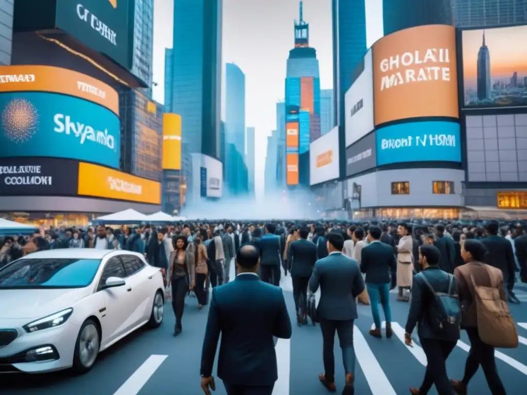 Metrópolis global: mercado inmobiliario en evolución Impacto de la legislación migratoria en el mercado inmobiliario global con edificios modernos y diversidad de personas en las calles