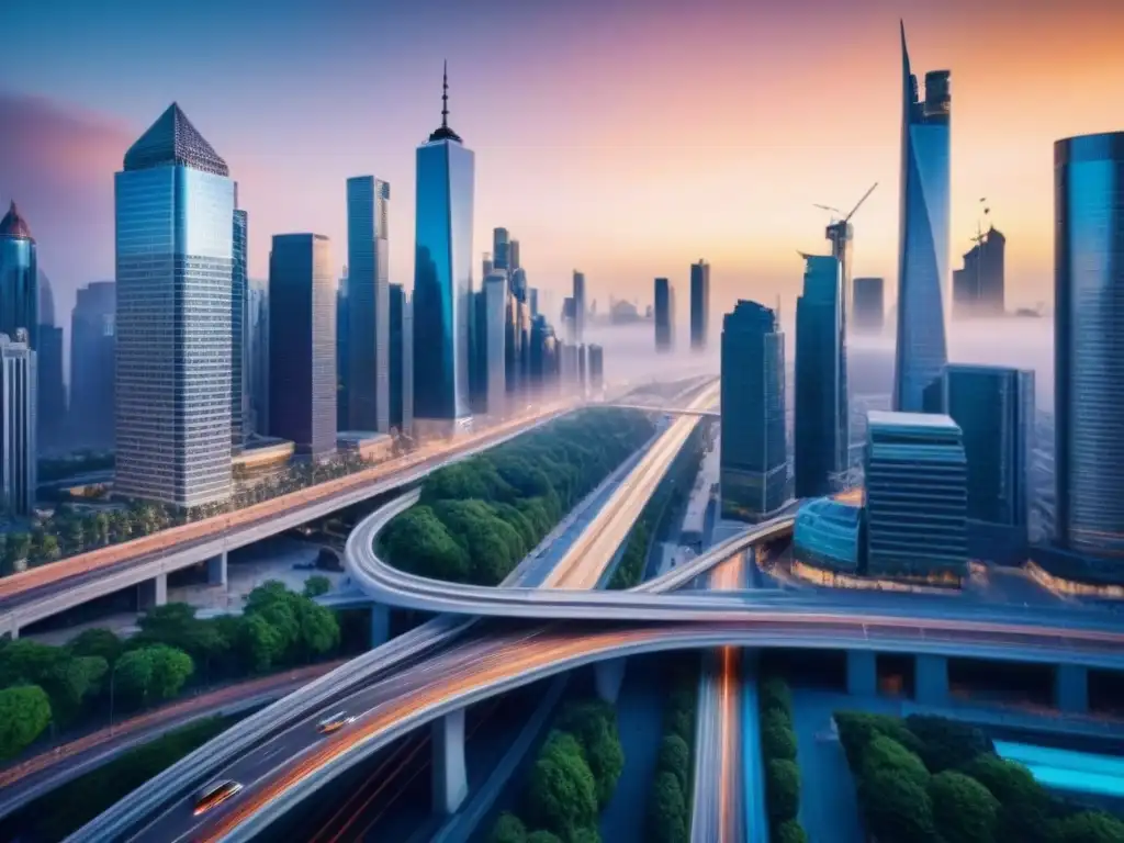 Impactante ciudad global: diversidad cultural y arquitectura en auge Impacto de la legislación migratoria en el mercado inmobiliario global, reflejado en un bullicioso paisaje urbano diverso