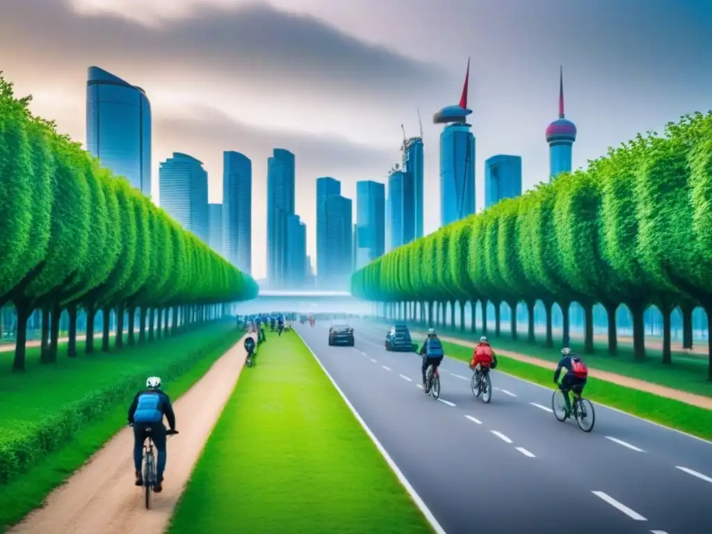 Cityscape sostenible: modernidad y naturaleza en armonía Impacto de políticas ambientales en inversión inmobiliaria: Ciudad sostenible con rascacielos modernos y espacios verdes integrados