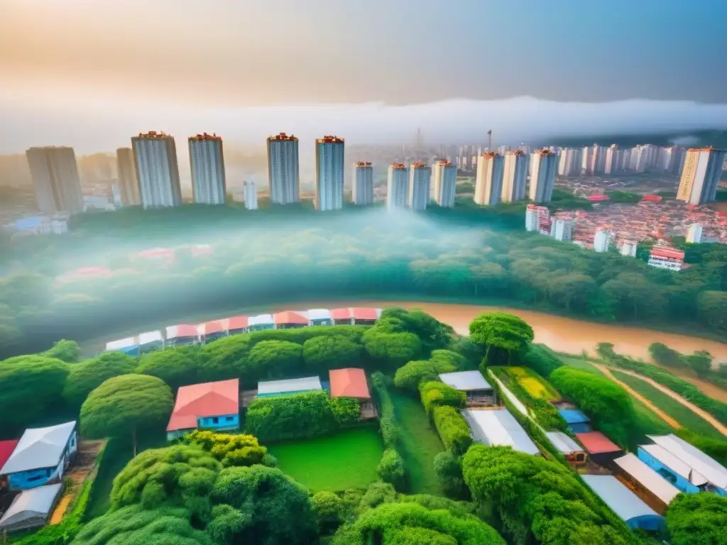 Desarrollo urbano: impacto de políticas de vivienda en mercados emergentes Impacto de políticas de construcción de vivienda en mercados emergentes: ciudad vibrante con edificios altos y zonas verdes en desarrollo