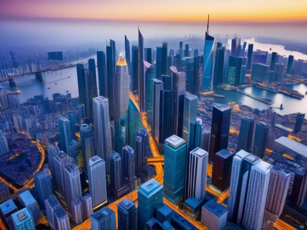 Impacto económico: políticas gubernamentales en el mercado inmobiliario El impacto de políticas en la crisis del mercado inmobiliario se refleja en la vibrante ciudad con rascacielos modernos y diseño innovador