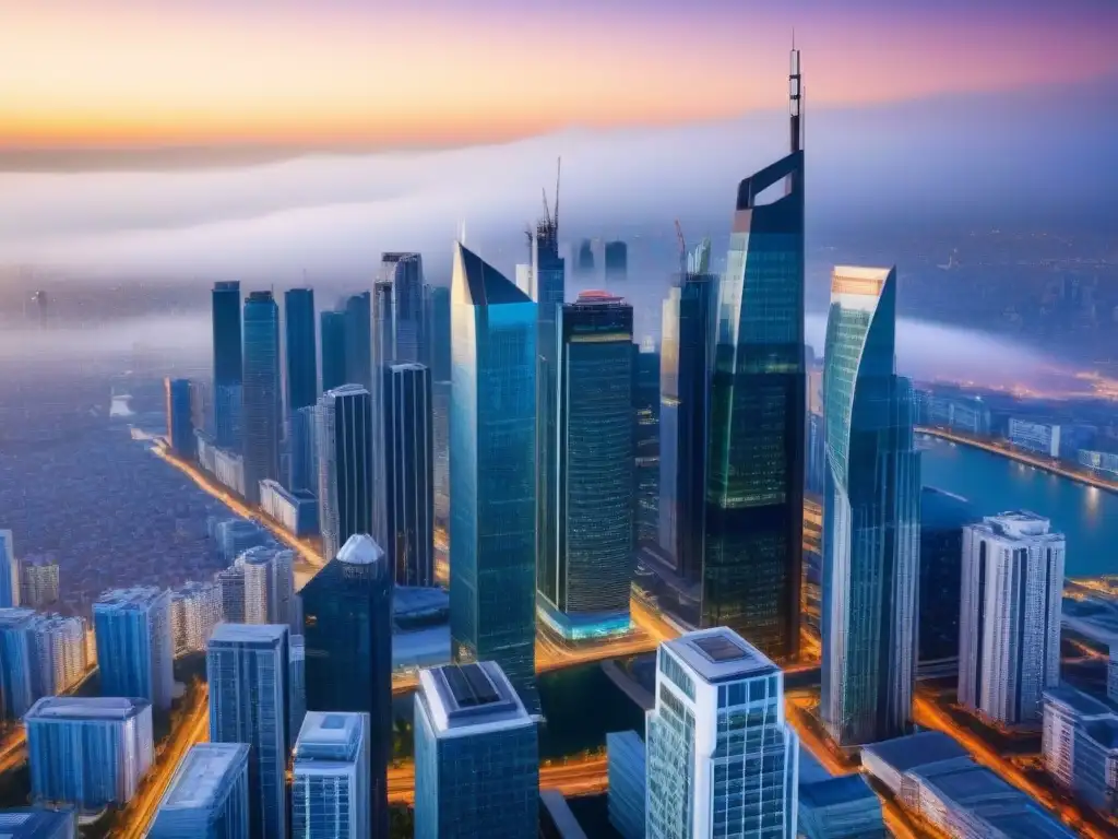 Metrópolis vibrante: impacto global de las regulaciones fiscales en el sector inmobiliario Impacto de regulaciones fiscales en el sector inmobiliario: Vista aérea de una ciudad vibrante con rascacielos y edificios modernos