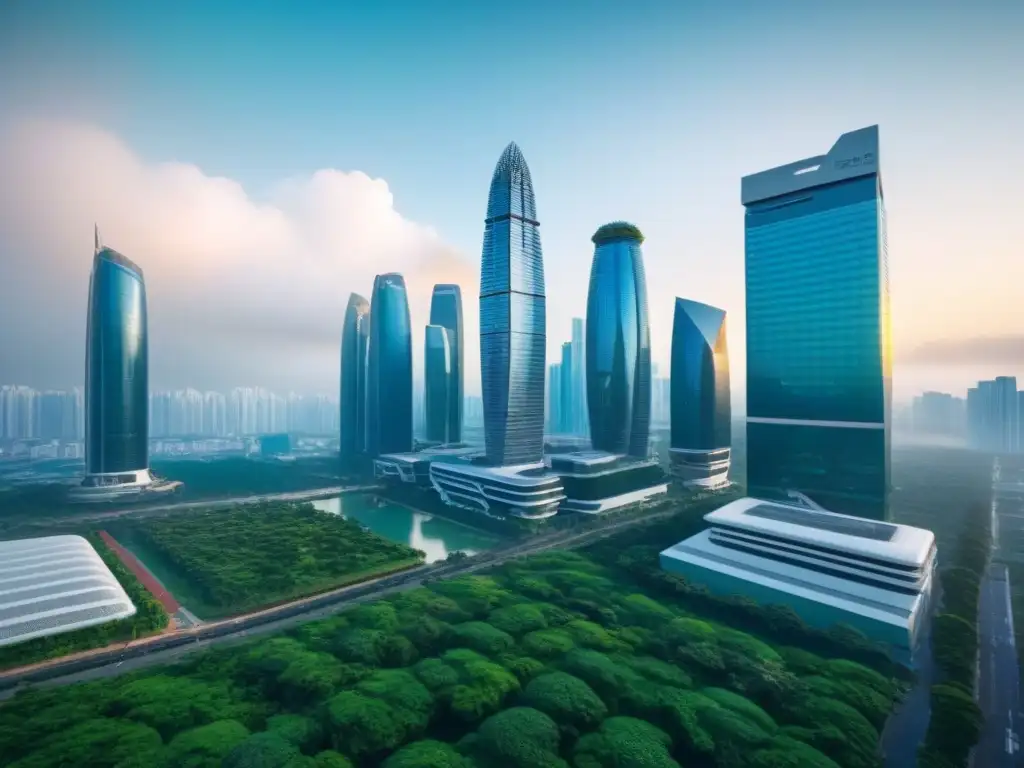 Metrópolis futurista del sudeste asiático: trabajo remoto y arquitectura innovadora en 8k Impacto del trabajo remoto en el mercado inmobiliario en Asia: una ciudad futurista con arquitectura innovadora y profesionales trabajando