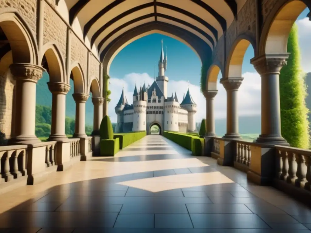 Castillo europeo majestuoso: historia y opulencia en 8k Imponente castillo europeo rodeado de vegetación exuberante, con detalles arquitectónicos majestuosos