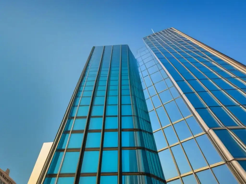 Rascacielos de vidrio: innovación y progreso urbano Imponente edificio de cristal en la ciudad, reflejando innovación y progreso
