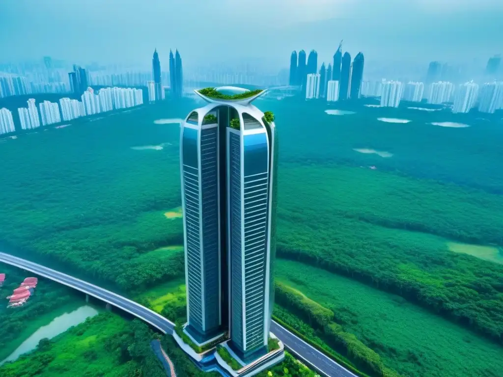 Rascacielos futurista en metrópolis asiática Imponente rascacielos en metrópolis asiática, reflejo de propiedades de lujo para millennials en Asia