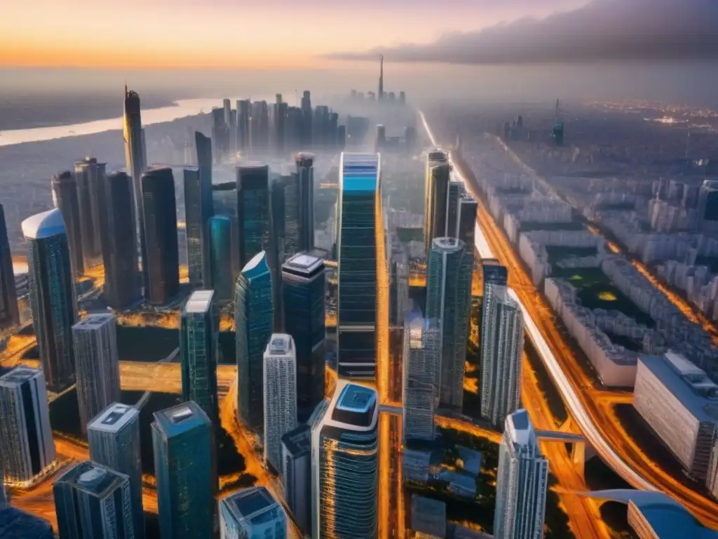 Esplendor urbano: rascacielos moderno en metrópoli internacional Imponente rascacielos en una ciudad internacional vibrante, reflejo del mercado inmobiliario internacional economía global