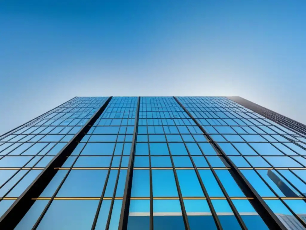 Edificio de oficinas de lujo: éxito en M&A Imponente rascacielos en una ciudad vibrante, reflejando éxito en M&A inmobiliario internac