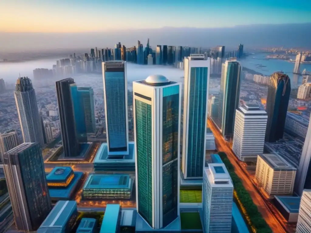 Espléndido rascacielos moderno en ciudad internacional Imponente rascacielos moderno en ciudad internacional, reflejando paisaje urbano vibrante bajo cielo azul