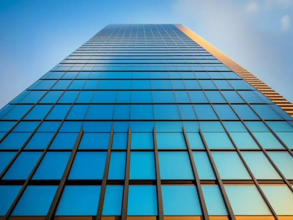 Rascacielos moderno: éxito y seguridad en inversiones inmobiliarias Imponente rascacielos moderno con ventanas reflectantes, simbolizando la importancia del seguro en inversiones inmobiliarias internacionales