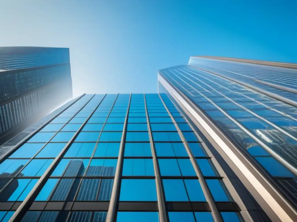 Rascacielos moderno en metrópolis vibrante Imponente rascacielos moderno en metrópoli vibrante, simboliza estabilidad en Fluctuaciones mercado M&A inmobiliarias internacionales
