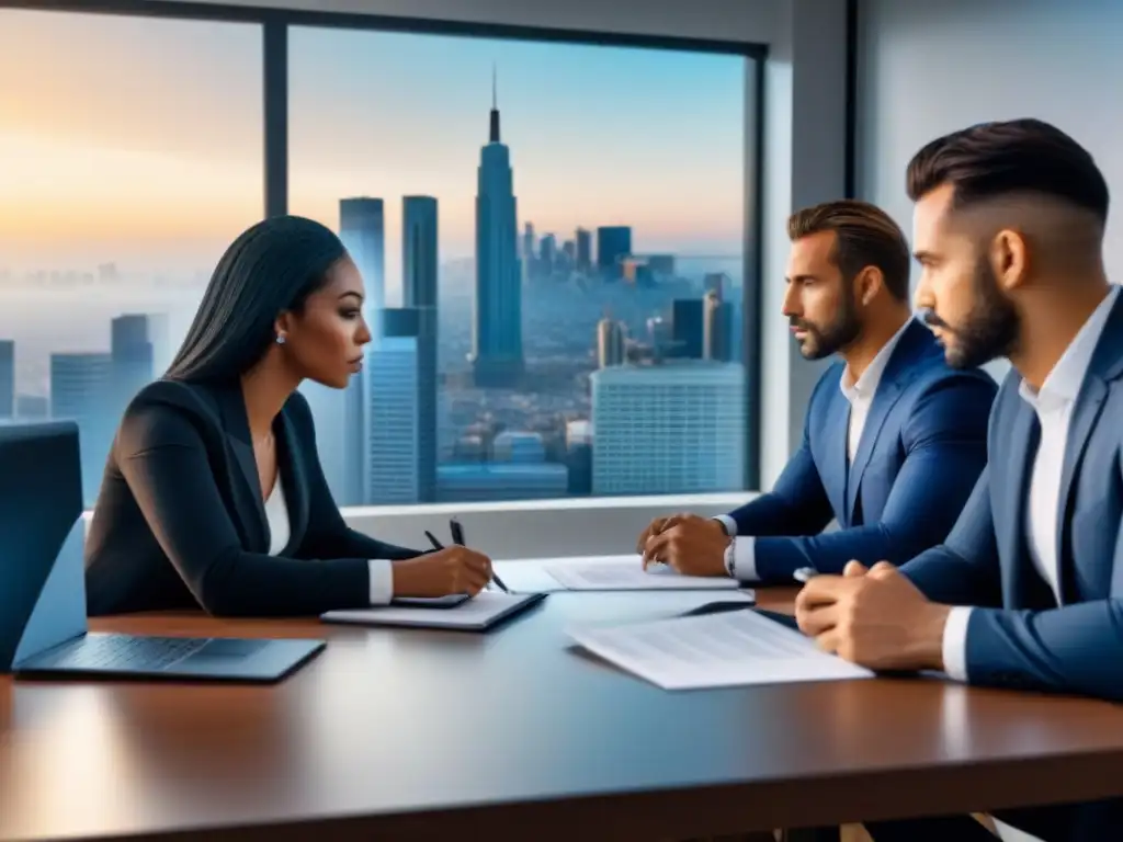 Diligencia en Real Estate: Equipo Multicultural en Acción Importancia Due Diligence operaciones inmobiliarias: Equipo diverso analiza minuciosamente datos en transacción inmobiliaria