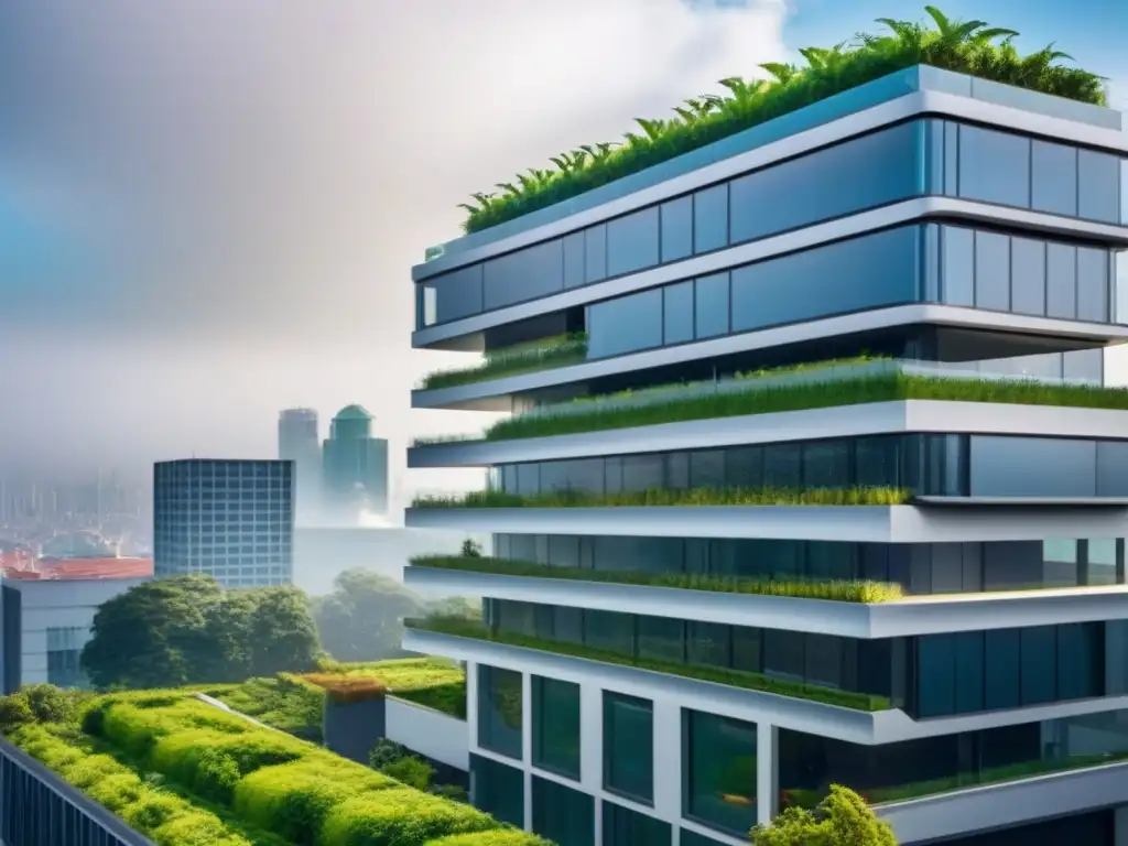 Propiedad futurista con paneles solares y tecnología verde en la ciudad Importancia de la sostenibilidad en propiedades de alta tecnología con diseño futurista y elementos ecoeficientes