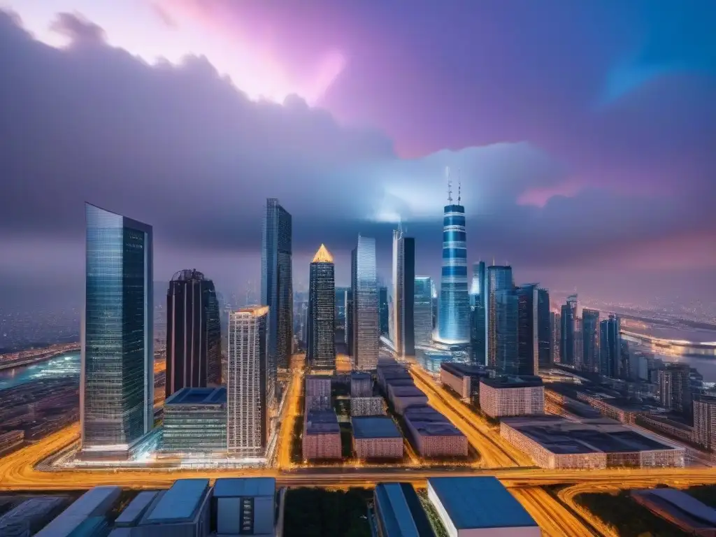 Vibrante ciudad al anochecer: impacto económico en inversores Impresionante ciudad al atardecer con impacto de crisis económicas en inversores