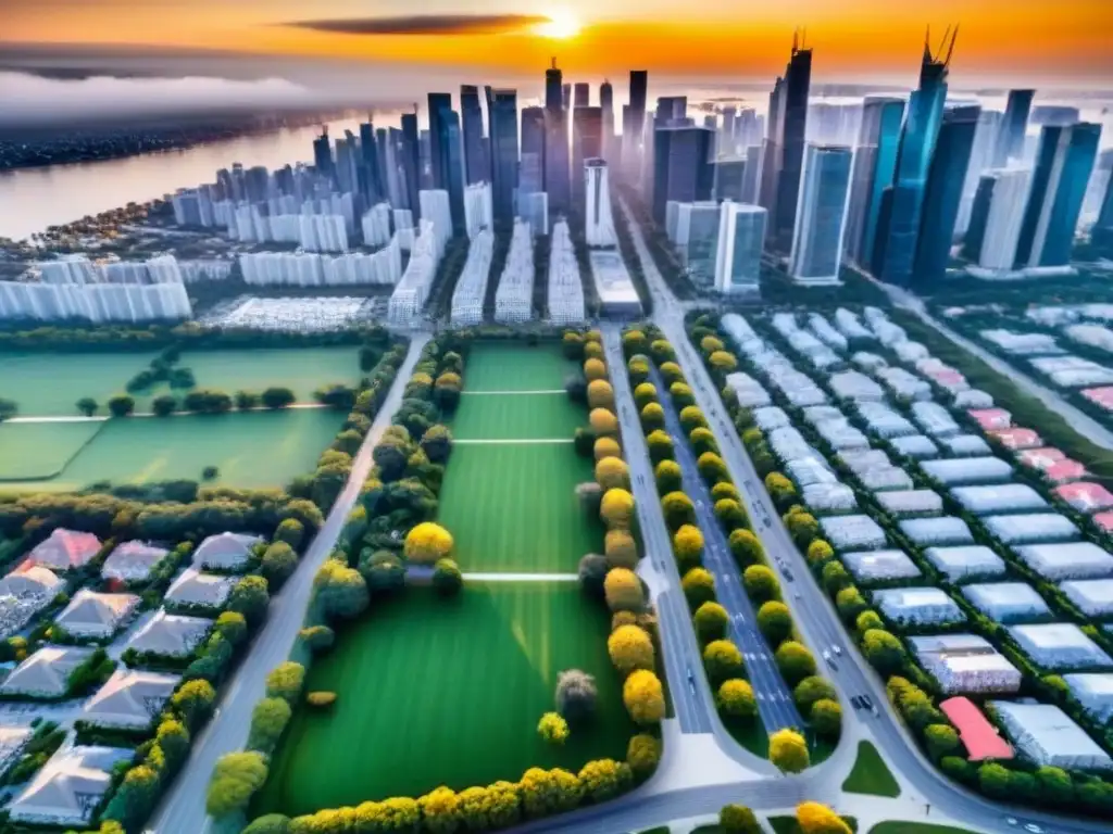 Inversión inmobiliaria: ciudad vibrante al atardecer Impresionante ciudad al atardecer resalta la importancia de la ubicación en la inversión inmobiliaria