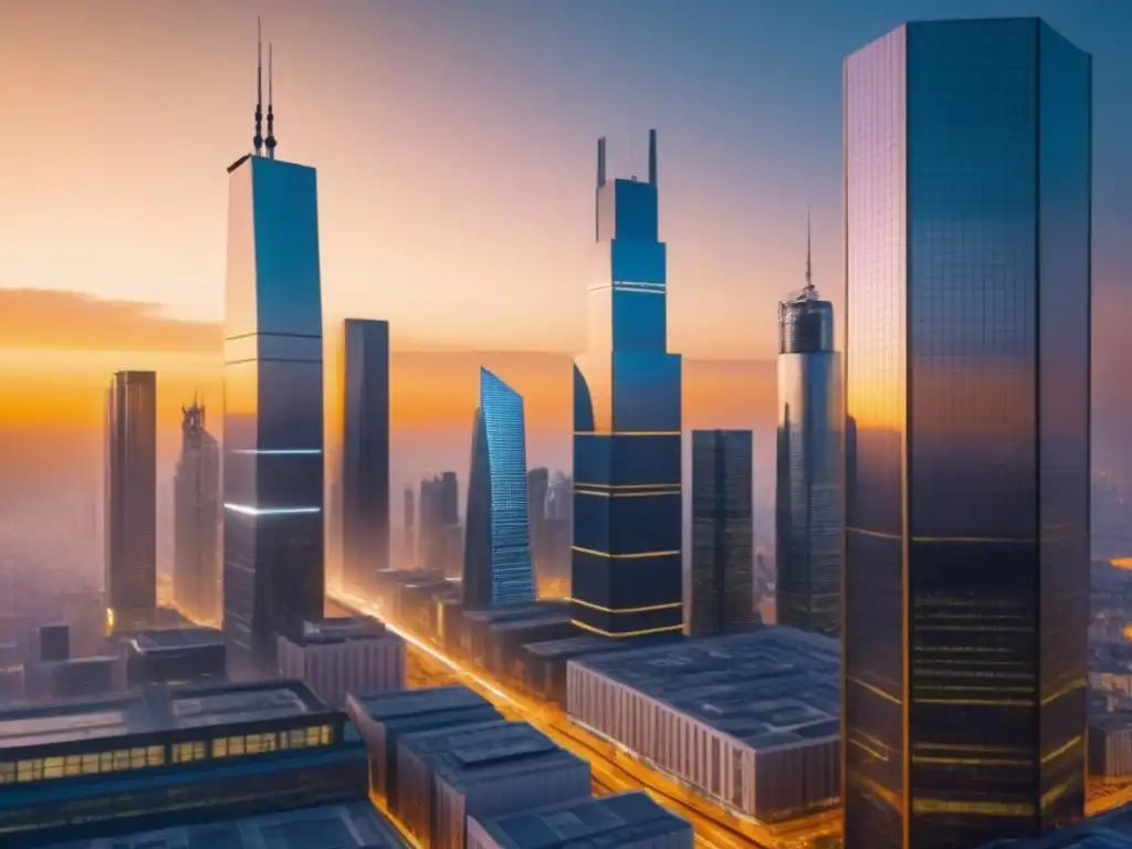 Metropolis futurista: Integración blockchain en bienes raíces Impresionante ciudad futurista con integración de blockchain en el sector inmobiliario