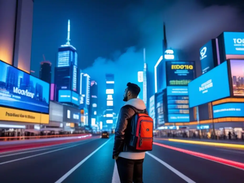Metrópolis futurista: análisis inmobiliario en neon Impresionante ciudad futurista de noche con luces de neón y datos de mercado inmobiliario, casos éxito big data mercado inmobiliario