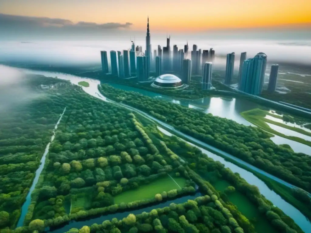 Metrópolis futurista: arquitectura vanguardista en América del Norte Impresionante ciudad futurista con rascacielos y diseño urbano vanguardista en mega proyectos desarrollos inmobiliarios Norteamérica