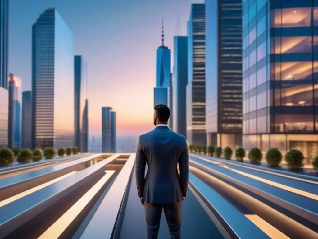 Metrópolis futurista: luces y negocios nocturnos en la ciudad Impresionante ciudad futurista al anochecer, reflejando la sofisticación y dinamismo del mercado inmobiliario global