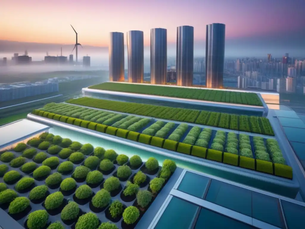 Metrópolis sostenible: arquitectura LEED y BREEAM Impresionante ciudad futurista sostenible al atardecer, resaltando la importancia LEED y BREEAM inversión en diseño urbano
