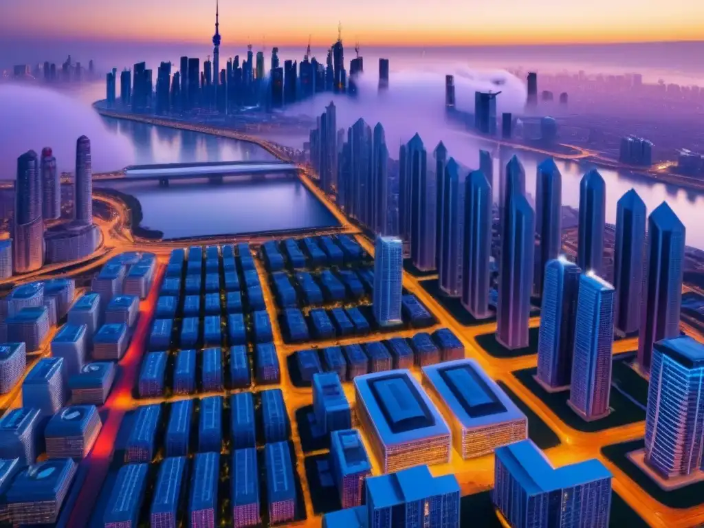 Metrópolis futurista: arquitectura avanzada y tecnología BIM Impresionante ciudad futurista con tecnología BIM en mercado inmobiliario