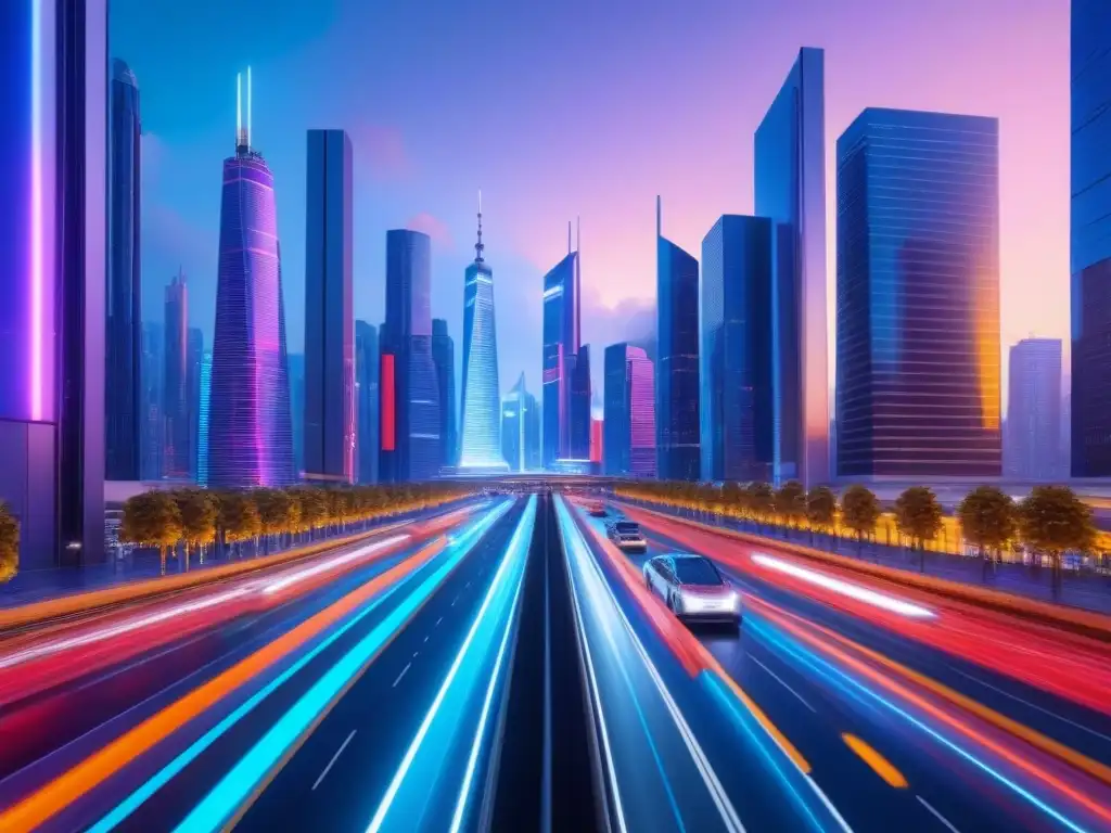 Metrópolis futurista: rascacielos de vidrio y luces neón Impresionante ciudad futurista con tendencias ética compliance mercado inmobiliario