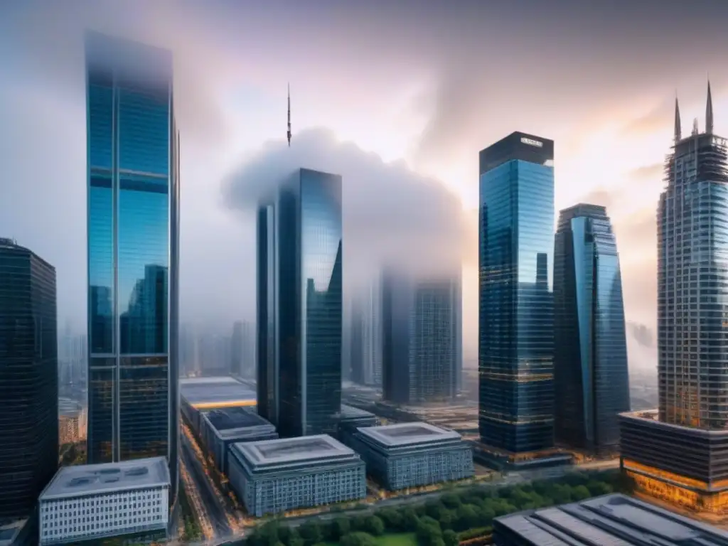 Contrastes urbanos: rascacielos y crisis económica Impresionante ciudad moderna en 8k, reflejando el impacto de crisis económicas en el sector inmobiliario