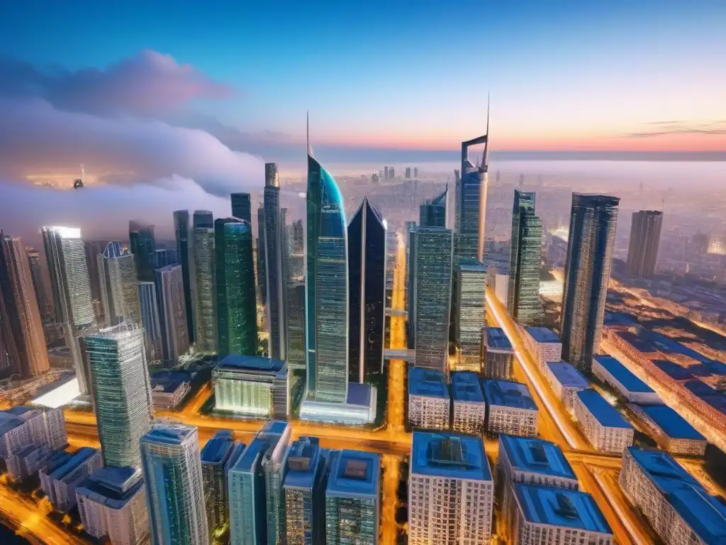Metrópolis moderna: arquitectura diversa y vibrante Impresionante ciudad con rascacielos modernos, reflejo de la diversidad arquitectónica